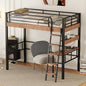 Metal Twin Size Loft Bed with Built-in Desk,Storage Shelf and Ladder,Full-Length Guardrails and Secured Metal Slats, High LoftBed W/Large Storage Space for Kids Teens Adults Bedroom,Black