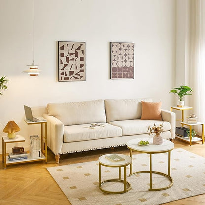 G-Shaped End Table for Living Room, Bedroom, Sofa Table Corner Tables, Nightstand, Balcony Flower Stand, Side Table White YD-TM053W