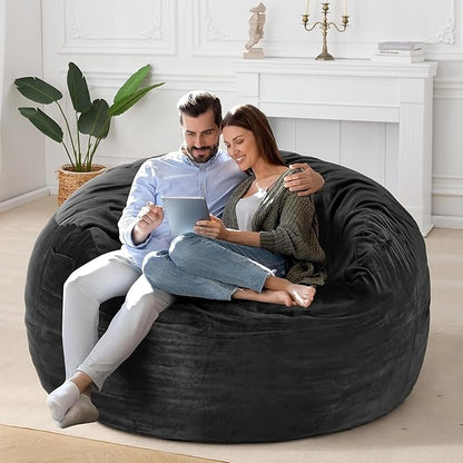 HABUTWAY Bean Bag Chair: Giant 5' Memory Foam Furniture Bean Bag Chairs for Adults with Microfiber Cover 5Ft (Black)