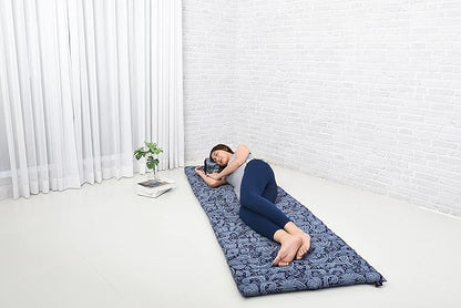 Leewadee - Foldable Floor Mattress - Japanese Roll Up Futon -Trifold Tatami Mat- Guest Floor Bed - Camping Mattress - Thai Massage Mat, Kapok Filled, 75 x 28 inches, Blue White