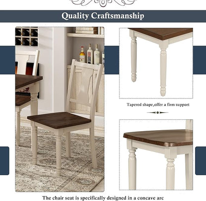 6 Pieces Dining Table Set with 60" Rectangle Kitchen Desk,Living Room Furniture W/ 4 Concave Arc Chairs & 1 Bench,for Restaurant,Home Bistro,Brown+Cottage White