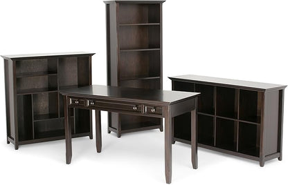 SIMPLIHOME Amherst Bookcase - 70 inch Tall 5-Shelf Solid Wood Bookshelf in Hickory Brown, Transitional Storage for Living Room, Study Room or Office with Adjustable Shelves and Tapered Legs