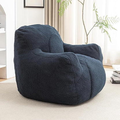 Furniliving Bean Bag Chair, Giant Bean Bag Chair Stuffed Floor Sofa for Adults Comfy Bean Bag Sofa with Back Support, Oversized Bean Bag Couch for Living Room Bedroom Dorm Office, Teddy, Dark Blue