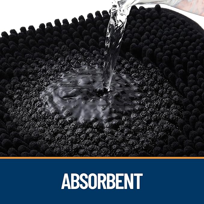 OLANLY Door Mat for Muddy Dog Paws 24x16, Ultra Absorbent Chenille Mud Doormat with Paw Print Design, Non-Slip Washable Doormat for Indoor Entryway, Quick-Dry Pet Bed Mats for Dirty Dogs, Black