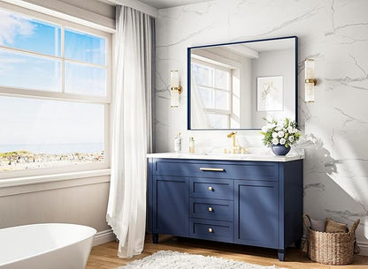 Keonjinn Blue Bathroom Mirror 40 x 30 Inch, Metal Frame Rectangular Wall Mirror, Modern Farmhouse Navy Blue Mirrors, Large Square Corner Rectangle Mirrors for Over Sink