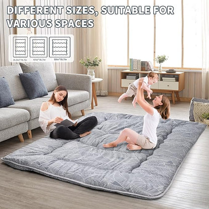 Japanese Floor Mattress,4" Thicken Japanese Floor Sleeping Pad Foldable,Futon Mattress Suitable for Camping and Guest Room (Grey, Full (80" X 47"))
