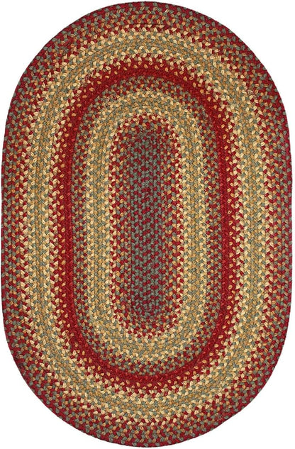 Homespice Cider Barn Cranberry Red Oval Braided Rugs, Jute, 8x10' - Perfect Country Rustic Decor for Bedroom, Living Room, Everywhere