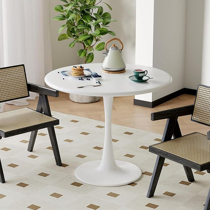 White Round Dining Table for 2 Person, 24 Inch Small Tulip Table with Pedestal for Living Room, Mid Century Modern Kitchen Tables for Office, Bistro, Pub, Bar, Wood Circle Cafe Tables,mesas de comedor