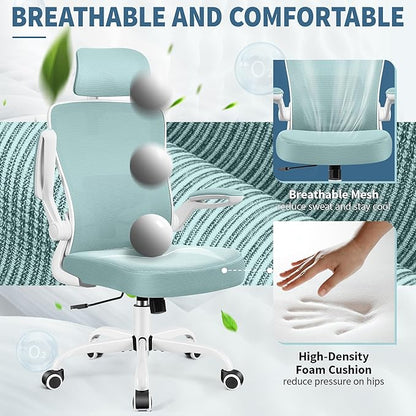 FelixKing Ergonomic Office Chair, Headrest Desk Chair Office Chair with Adjustable Lumbar Support, Home Office Swivel Task Chair with High Back and Armrest, Adjustable Height Gaming Chair(Light Blue)