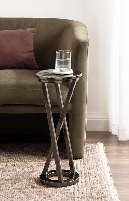 Kate and Laurel Aja Modern Metal Round Drink Table, 9 x 9 x 22, Gray Gunmetal, Decorative Geometric Pedestal Table with Circular Tabletop for Use as Metal Indoor Plant Stand