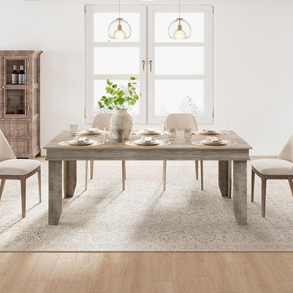 GarveeHome Farmhouse Dining Table for 6-8 People, 71" Long Gray Kitchen Tables with Wooden Sturdy Frame, 6 Ft Large Rectangular Dinner Table for Living Room, Kitchen, Dining Room