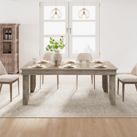 GarveeHome Farmhouse Dining Table for 6-8 People, 71" Long Gray Kitchen Tables with Wooden Sturdy Frame, 6 Ft Large Rectangular Dinner Table for Living Room, Kitchen, Dining Room