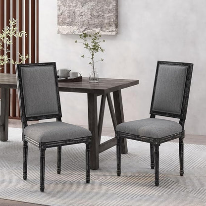 Merax Upholstered Solid Wood Dining Chairs Set of 2, French Country Style Accent Side Seating Furniture for Kitchen, Living Room, Cushioned Back, Grey