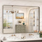 55x36 Bronze Bathroom Vanity Mirror for Wall, Large Bronze Frame Mirror with Brushed Metal Frame, Rounded Rectangle Mirror, Shatterproof, Anti-Rust (Horizontal/Vertical)