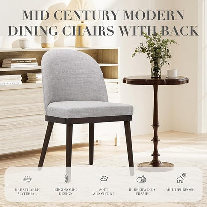 COLAMY Upholstered Dining Chairs Set of 2, Wooden Kitchen Chairs with Open Back, Modern Dining Room Chairs with Wood Frame, Dinner Side Chairs for Dining Room Kitchen Restaurant, Light Grey