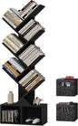 Vagusicc Tree Bookshelf, 6 Tier Bookshelf with Storage, Tall Narrow Bookcase, Rustic Wood Book Storage Rack for CDs/Books, Small Book Organizer Shelves for Bedroom, Living Room, Home Office, Black