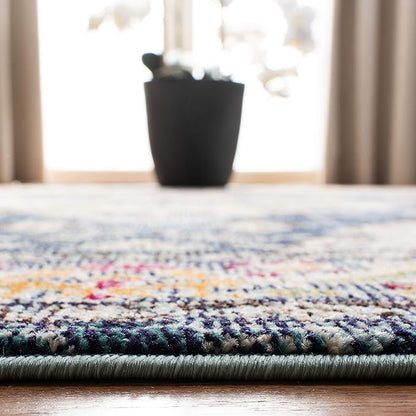 SAFAVIEH Monaco Collection Runner Rug - 2'2" x 14', Navy & Light Blue, Boho Chic Medallion Distressed Design, Non-Shedding & Easy Care, Ideal for High Traffic Areas in Living Room, Bedroom (MNC243N)