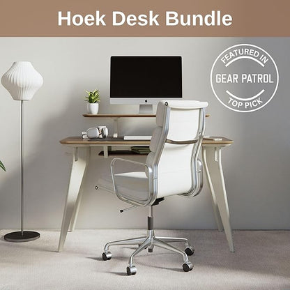 HOEK Student Desk Bundle, 47.5" x 23", Collapsible Dorm or Home Study Desk with Monitor Shelf, Under Shelf, Side Hook and Wall Storage, Portable Table with Easy Tool-Free Setup (Black/Black)