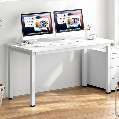DlandHome Large Computer Desk, Composite Wood Board, Decent and Steady Home Office Desk/Workstation/Table 54.3inch White White
