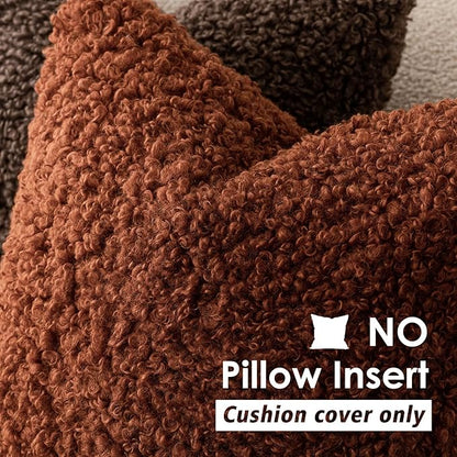 Foindtower Set of 2 Curly Teddy Wool Pillow Covers Decorative Boucle Textured Lumbar Throw Pillow Faux Fur Sherpa Pillowcases Sheepskin Fuzzy Cushion Case for Sofa Bedroom Car 12"x20" Hazel Brown