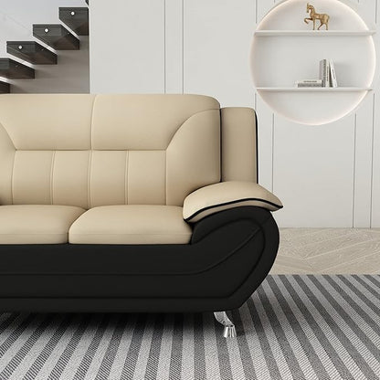Container Furniture Direct Michael Modern Faux Leather Upholstered Stainless Steel Legs Living Room, Chair, Loveseat, Sofa, Persian Red