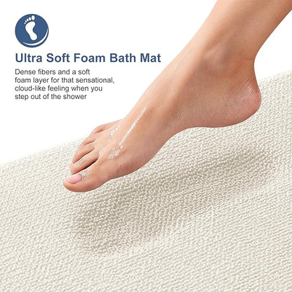 OLANLY Thick Memory Foam Bath Mat Rug 59x24, Extra Soft Absorbent Bathroom Rug, Quick Dry Bath Mats, Non-Slip, Machine Washable Carpet for Bathroom, Tub and Shower, Home Decor Accessories, Ivory