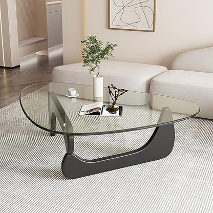 Mid Century Modern Glass Coffee Table for Living Room, Small Coffee Tables, Suitable for Bedroom Living Room Reception Office Tables（Black/Transparent，Small）