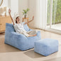 INMOZATA Bean Bag Chair for Adults, 3FT Beanbag Chairs with Ottoman Pre-Filled Fluffy Lazy Chair Corded Fabric Accent Chair for Bedroom Living Room Dorm (Light Blue)