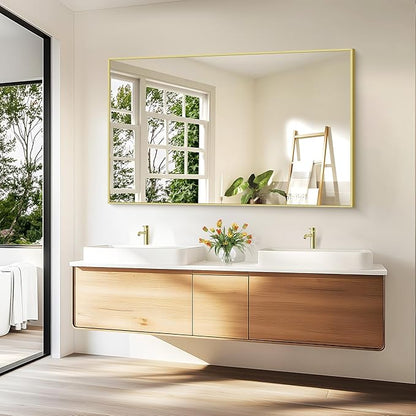 KOCUUY Large Gold Bathroom Mirror, 60x36 inch Rectangular Mirror for Bathroom Sink, Oversized Wall Mirror with Metal Gold Frame for Living Room, Farmhouse, Entryway, Hang Horizontal/Vertical