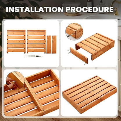 Wooden Step Stool, Durable Pine Wood Platform 23.6" x 15.9", 3.5" High, Supports 450 lbs, Sturdy Minimalist Low Step for Kitchen, Bedroom, Bathroom, Living Room & Indoor Home Décor