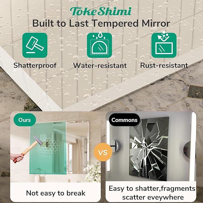 TokeShimi 72x36 Bathroom Mirror Frameless, Tempered 1" Beveled Edge Bathroom Mirrors for Over Sink, Shatterproof Rectangle Mirrored Wall Mounted for Living Room, Entryway, Restroom