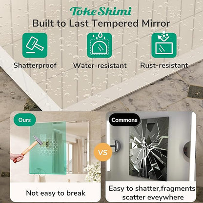 TokeShimi 24x30 Frameless Bathroom Mirror for Over Sink, Tempered Beveled Wall Mirror with 1" Beveled Edge, Shatterproof Rectangle Mirrored for Vanity, Living Room, Entryway, Restroom