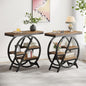 Tribesigns End Table Set of 2, 3-Tier Narrow Sofa Side Table with Storage for Living Room, Wood End Table with Geometric Metal Frame, Industrial Nightstand and Bedside Table for Bedroom, Light Brown