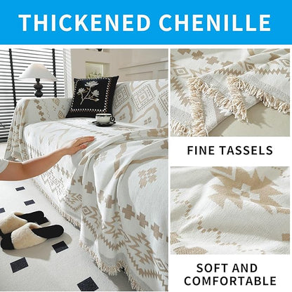 LUFEIJIASHI Boho Couch Covers for Sofa Non Slip Sofa Covers Washable Couch Covers for 3 Cushion Couch Sofa Pet Friendly Sectional Couch Cover Blanket Furniture Protector for Dogs (Khaki, 71"x134")
