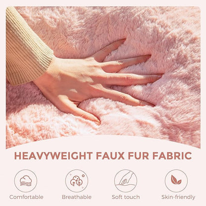 MAXYOYO Bean Bag Chair, Comfy Pebble Shaped Single Bean Bag Sofa for Adults, Stuffed Floor Sofa with Supportive Backrest & Armrests, Modern Faux Fur Accent Chair for Living Room & Bedroom, Pink