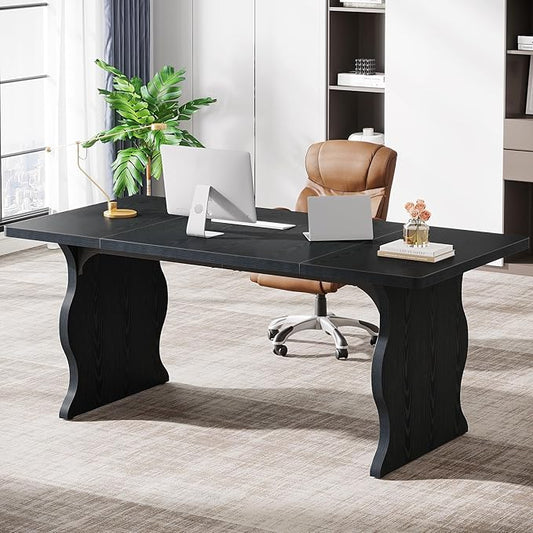 Tribesigns 63" Large Executive Desk for Home Office, Spacious Computer Desk with Ample Leg Room, Double PC Gaming Writing Table Study Desk with Sturdy Legs, Black