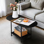 Small Round Coffee Table, 2-Tier Oval Center Table with Storage and Open Shelving, Minimalist Display Center Table for Living Room, Small Space, Home Office, Brown & Black