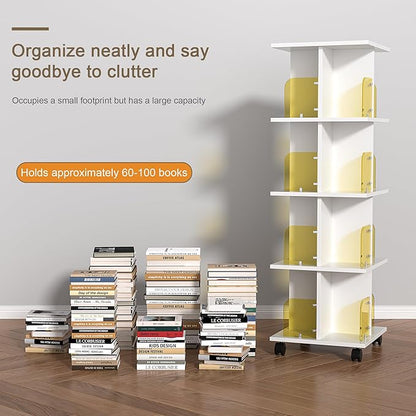 VECELO 4-Tier Rotating Bookshelf, Modern Swivel Bookcase for 360°Display,Stackable Square Book Shelves Floor-Standing Storage for Home Office, Solid Wood, Smooth Spinning, White