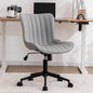 YOUNIKE Grey Home Office Desk Chair with Wheels Ergonomic Comfy Armless Vanity Chair with Back Modern Leather Upholstered Rolling Task Chair Small Cute Computer Drafting Sewing Chair Swivel Adjustable
