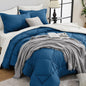 HEVUMYI Teal Blue & Ivory Queen Comforter Set - 7-Piece All Season Bed in a Bag Queen, Ultra Soft Bedding Set with Comforter, Flat Sheet, Fitted Sheet, Pillowcases, Pillow Shams, Teal Blue & Ivory