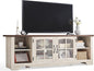 LINSY HOME TV Stand for 75 Inch TV, Modern Farmhouse Entertainment Center with Storage Cabinets and Glass Doors, Tall Media Console Table for Living Room, Bedroom, Large Long Television Stand, Beige