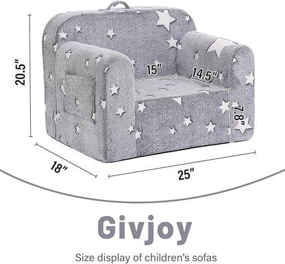 Toddler Chair Plush Kids Couch, Comfy Glow in The Dark Armchair with Removable and Washable Cover Carrying Handle Kids Sofa, Convertible Reading Chair Toddler Couch for Girls and Boys
