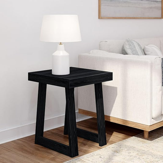 Plank+Beam Classic Square Side Table, Slim Side Table for Living Room, Narrow Nightstand for Small Spaces, Wood End Table for Bedroom, Black Wirebrush