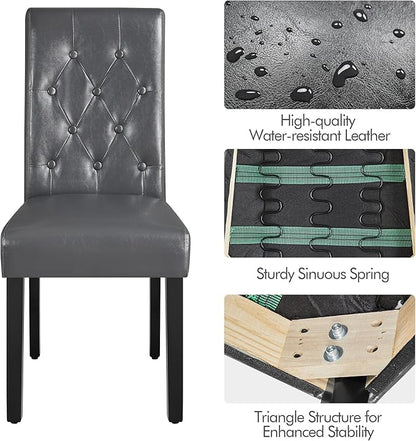 Yaheetech Dining Chairs Set of 2 Modern Style Faux Leather Dining Room Chairs with Solid Wood Legs and Button Tufted Padded for Home Kitchen, Gray