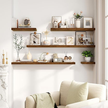 Fun Memories Floating Shelves, 8 Inch Deep Floating Shelves for Wall, 8 x 8 Wall Shelves, Rustic Wood Floating Shelf for Living Room, Bedroom, Bathroom, Rustic Brown Color, Set of 2