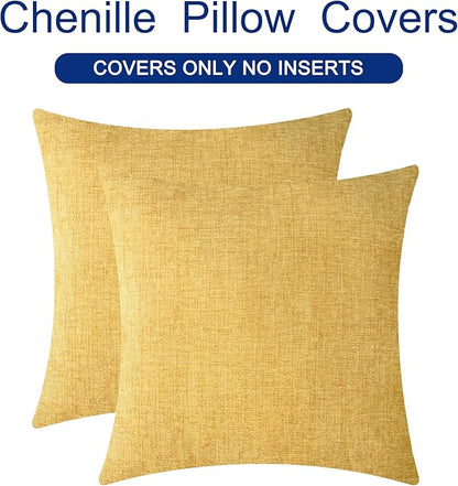 CaliTime Throw Pillow Covers Decorative 16 X 16 Inches Pack of 2 Cozy Soft Chenille Cushion Cases for Couch Sofa Bed Living Room Home Gold