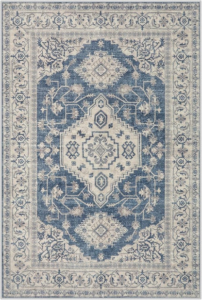 Lahome Oriental Area Rug, 3x5 Washable Rugs for Living Room Non Slip Entry Mat, Vintage Soft Pet Friendly Throw Carpet for Entryway Bedroom Dinning Room, Blue