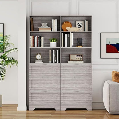71'' Tall Bookshelf with Drawers,6 Tier Wooden Bookcase Storage Organizer,Freestanding Display Cabinet with Adjustable Shelves for Living Room, Bedroom