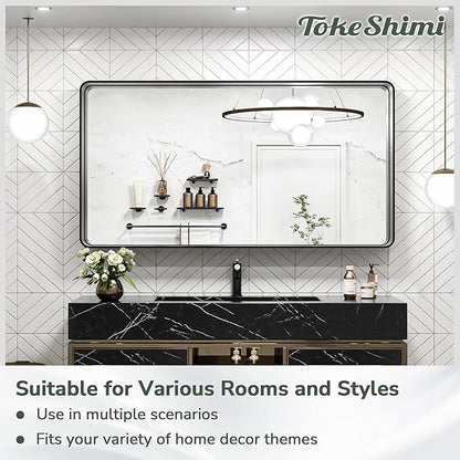 TokeShimi 20 x 30 Inch Matte Black Bathroom Wall Mirror Vanity Metal Frame Round Corner Rectangular for Home Decor Living Room Entryway (Horizontal/Vertical)