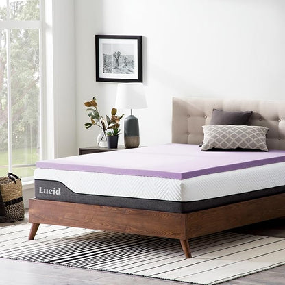 Lucid 2 Inch Lavender Infused Memory Foam Mattress Topper - Ventilated Design – Pressure Relieving Bed Topper - Mattress Pad – CertiPur Certified - Twin XL Size